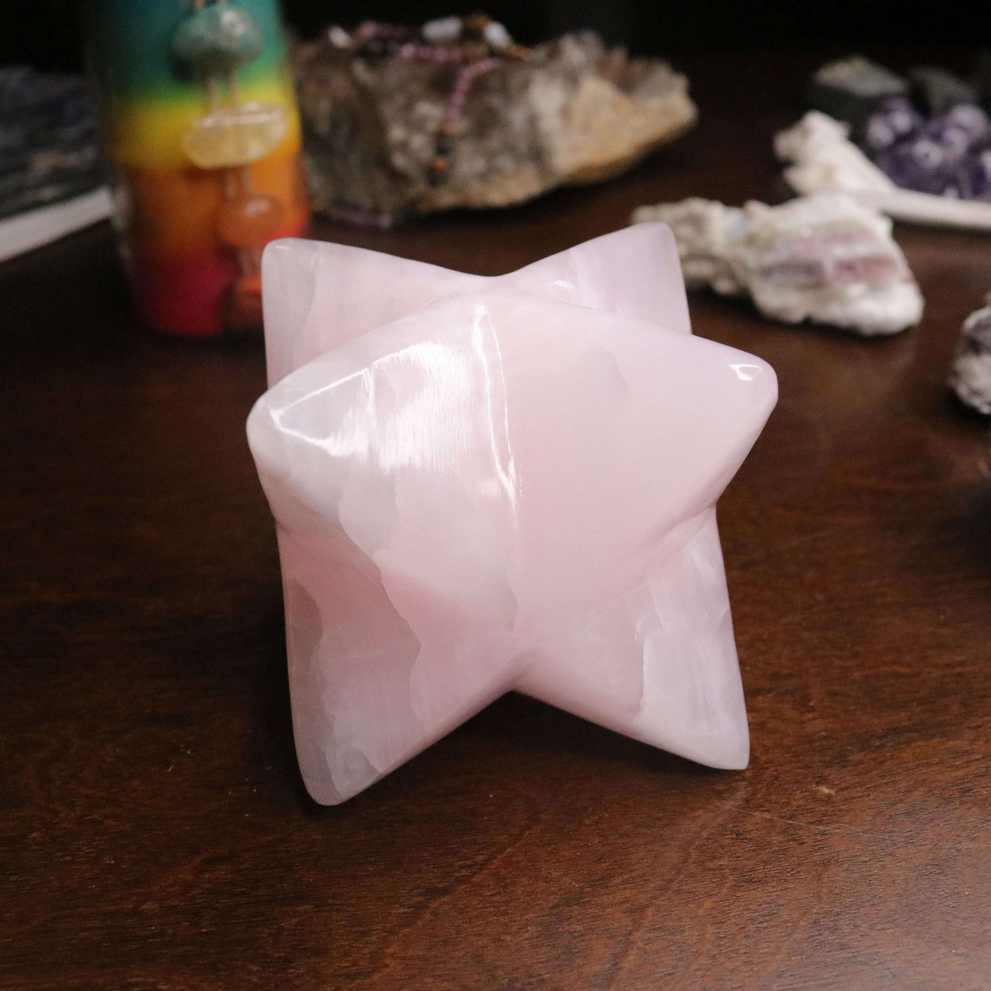 Pink Mangano Calcite Jumbo Merkaba Carving ~ Soul Retrieval and Light Body Activations