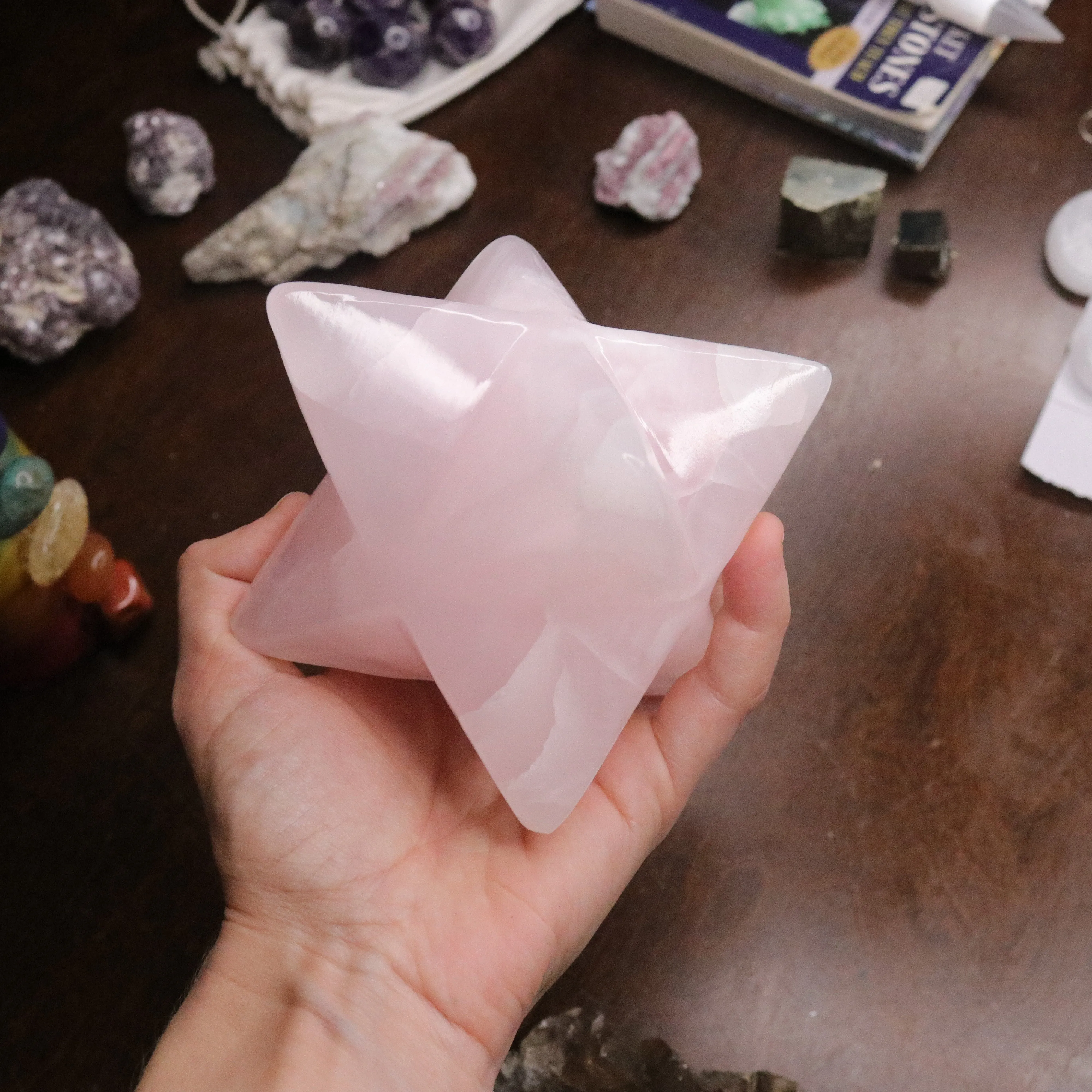 Pink Mangano Calcite Jumbo Merkaba Carving ~ Soul Retrieval and Light Body Activations