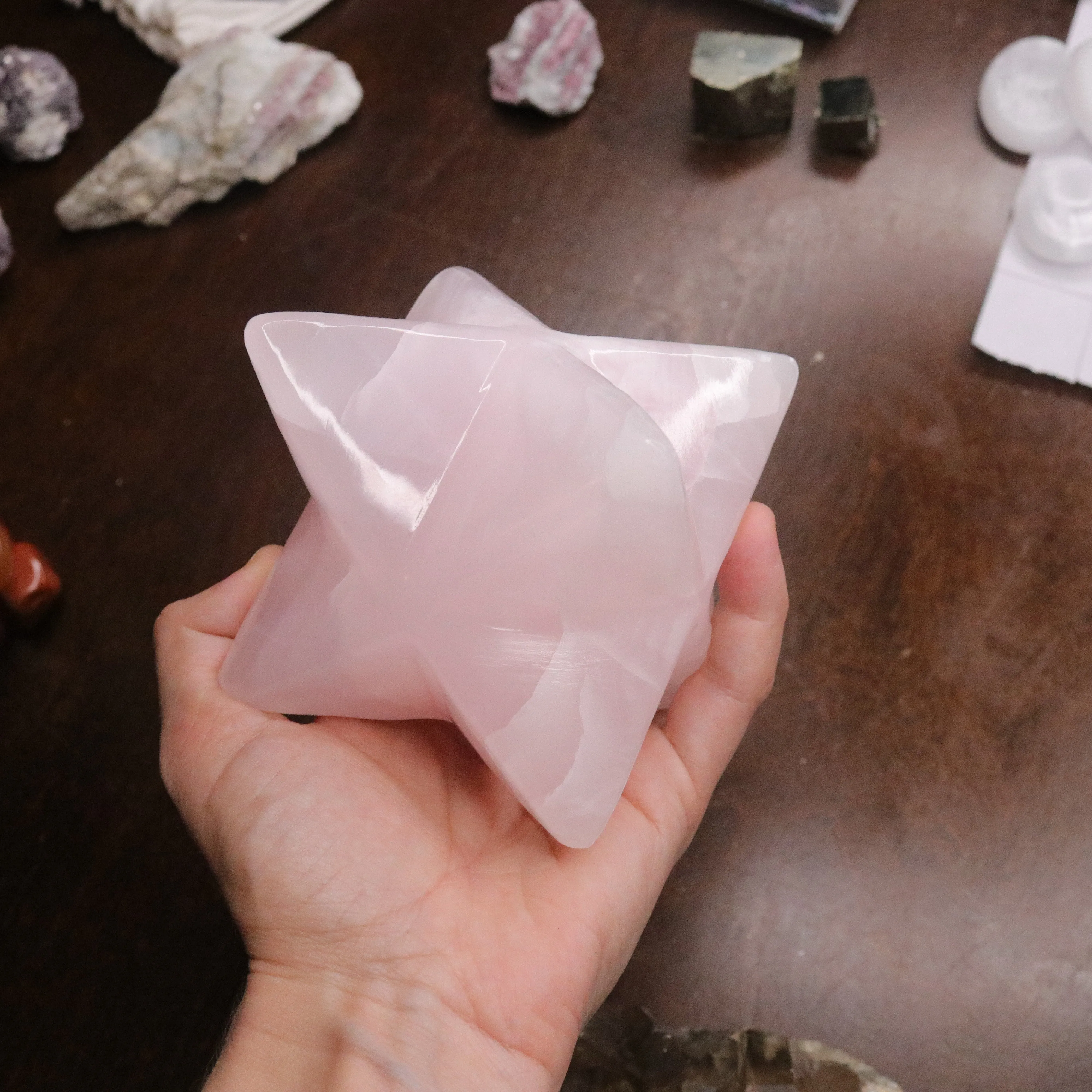 Pink Mangano Calcite Jumbo Merkaba Carving ~ Soul Retrieval and Light Body Activations