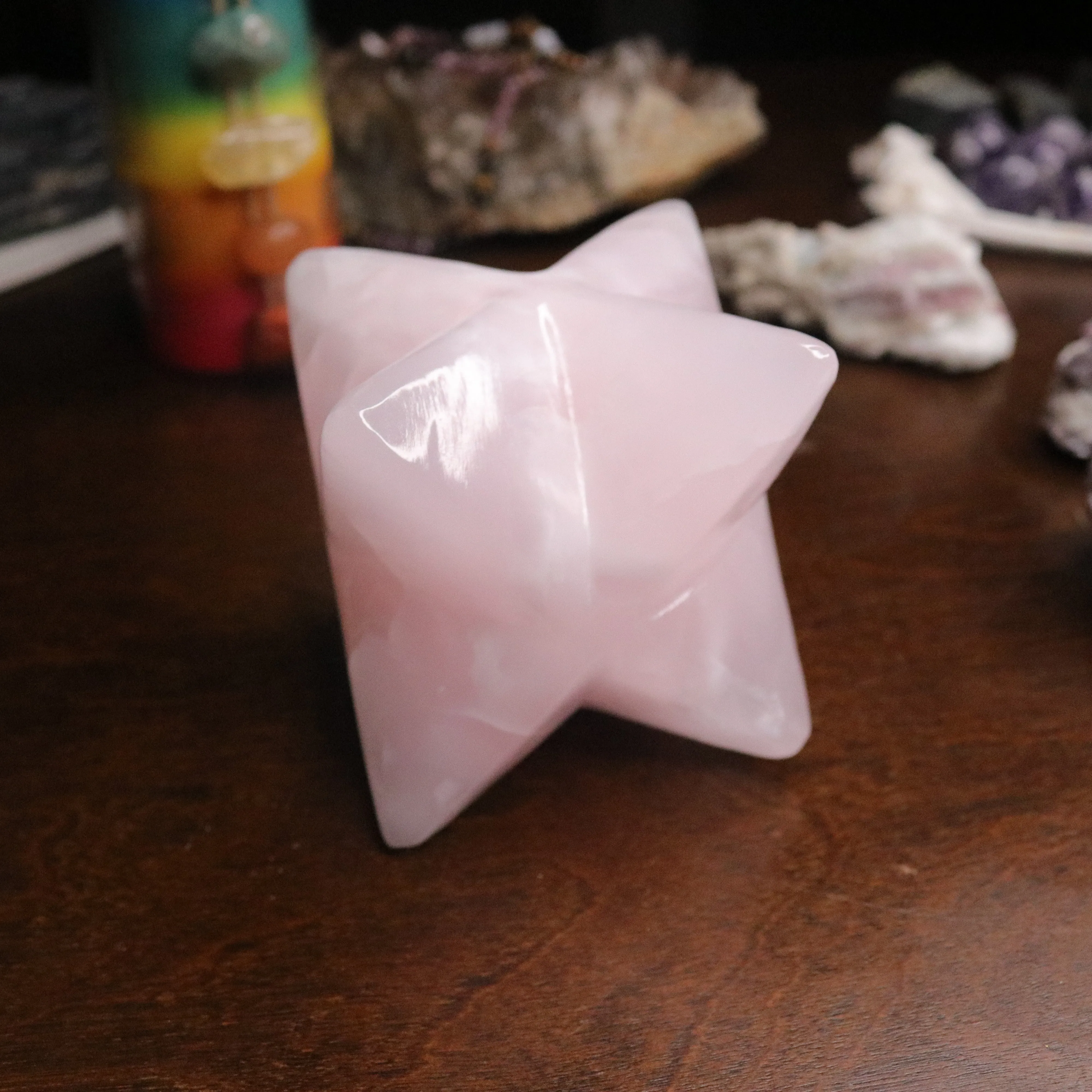 Pink Mangano Calcite Jumbo Merkaba Carving ~ Soul Retrieval and Light Body Activations