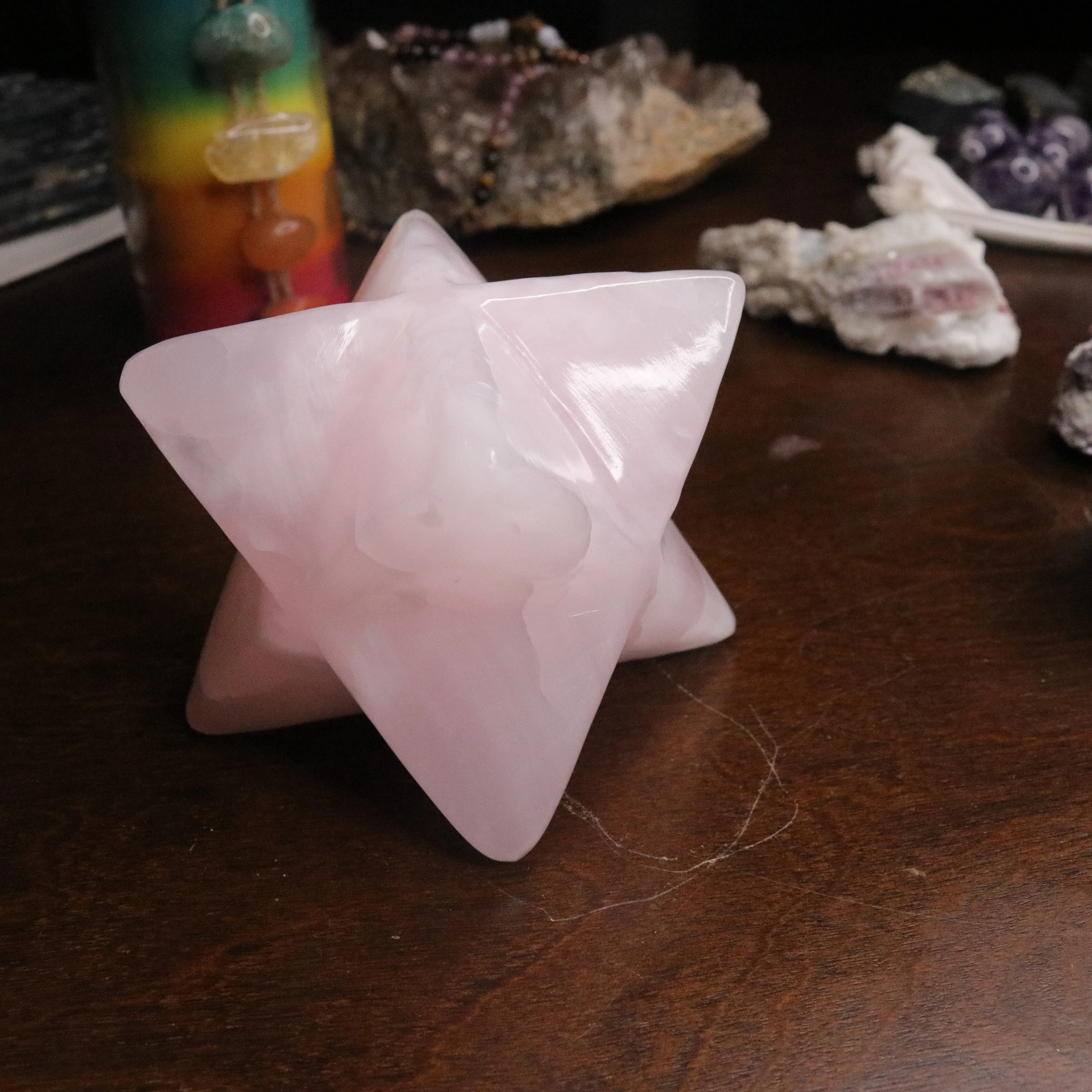 Pink Mangano Calcite Jumbo Merkaba Carving ~ Soul Retrieval and Light Body Activations