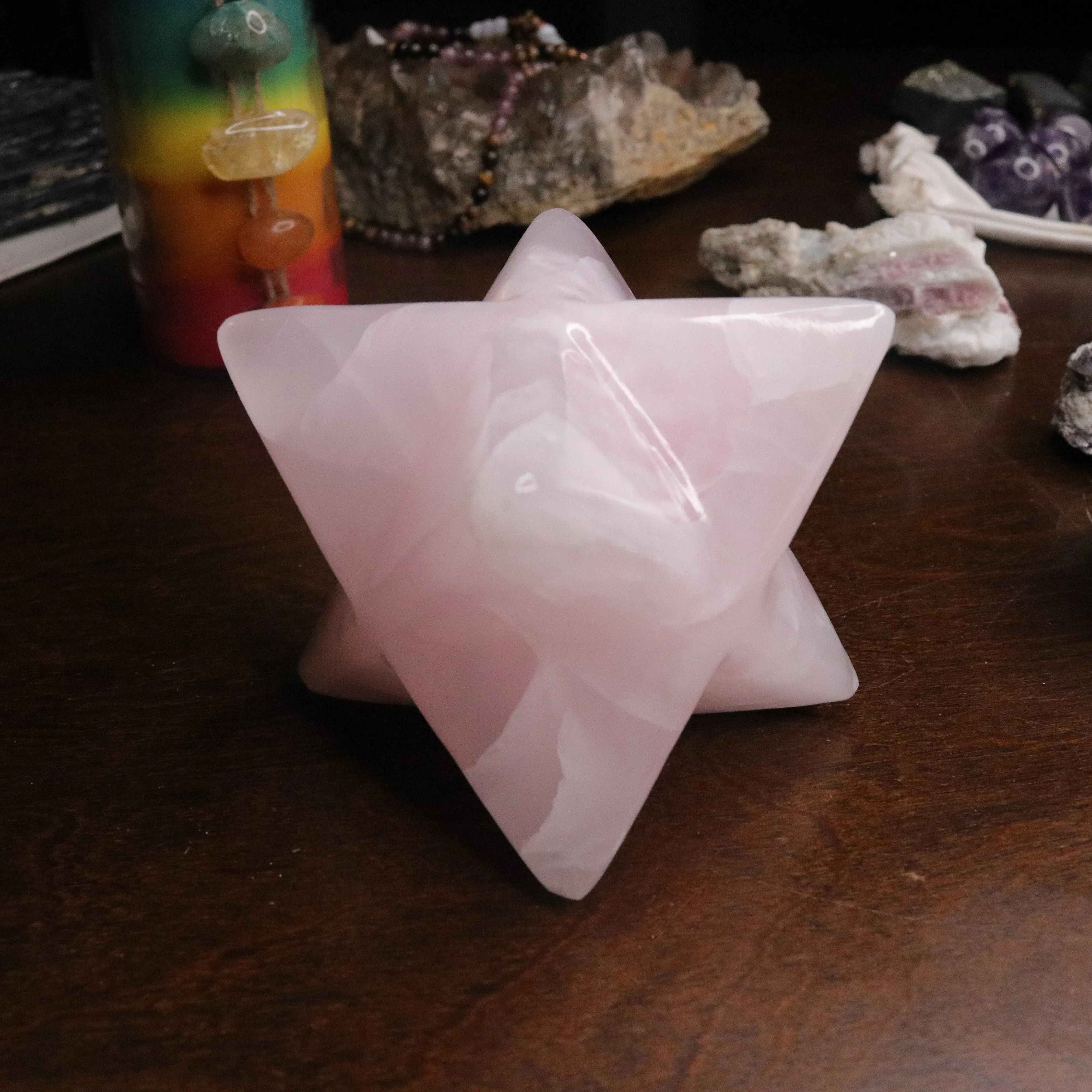 Pink Mangano Calcite Jumbo Merkaba Carving ~ Soul Retrieval and Light Body Activations