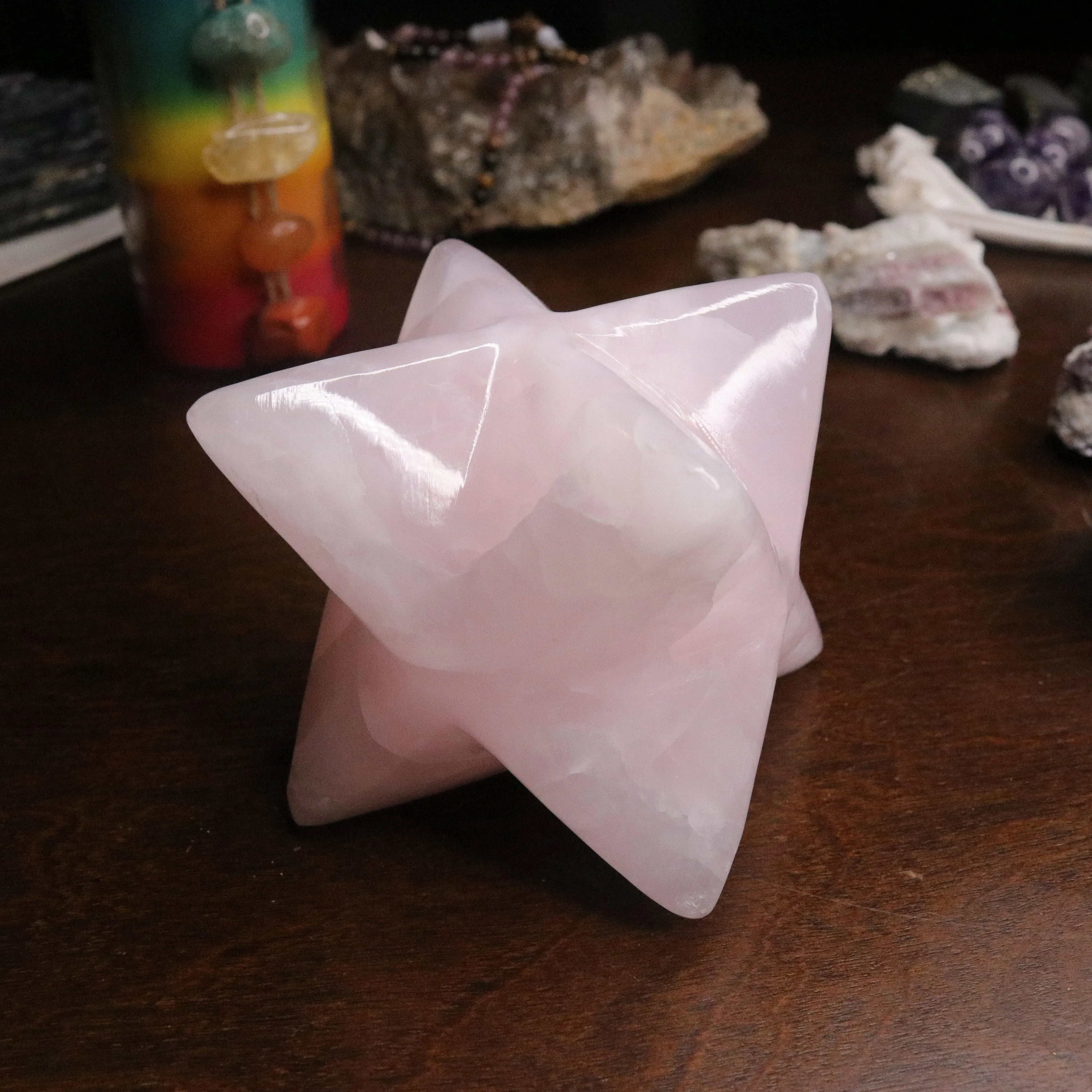 Pink Mangano Calcite Jumbo Merkaba Carving ~ Soul Retrieval and Light Body Activations