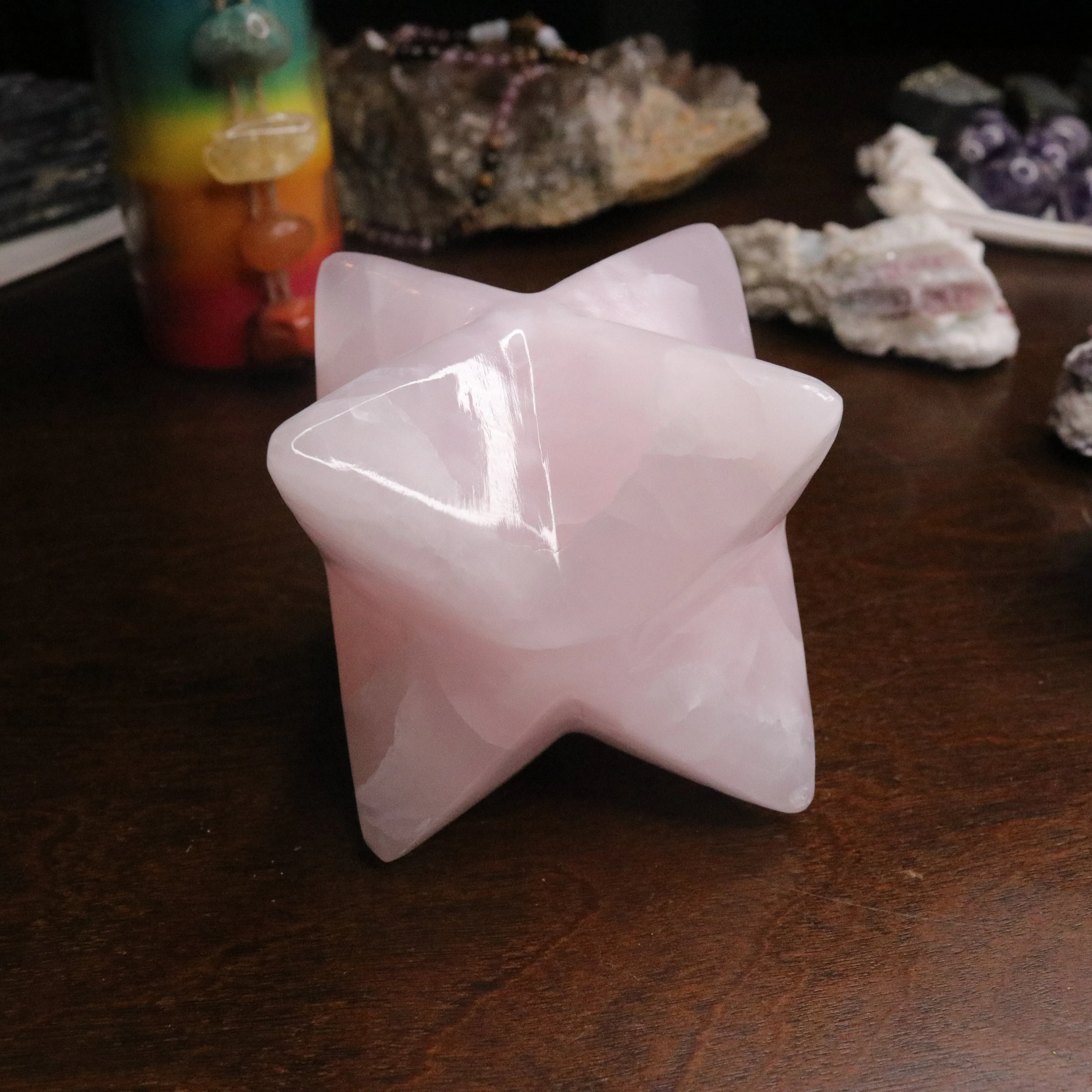 Pink Mangano Calcite Jumbo Merkaba Carving ~ Soul Retrieval and Light Body Activations