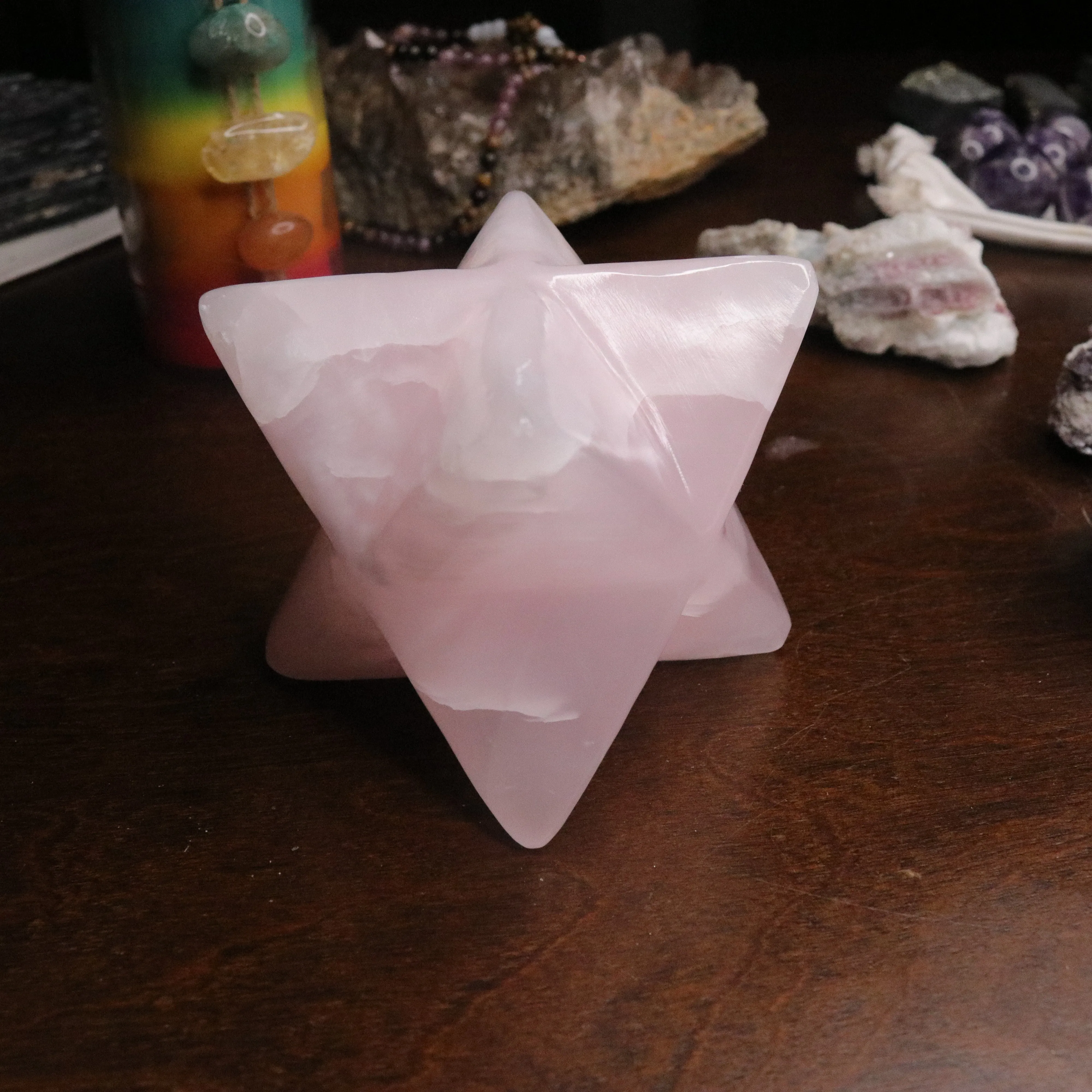 Pink Mangano Calcite Jumbo Merkaba Carving ~ Soul Retrieval and Light Body Activations