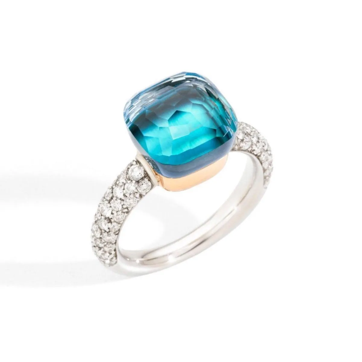 Pomellato - Nudo Classic - Stackable Ring with Sky Blue Topaz and Diamonds, 18k Rose and White Gold