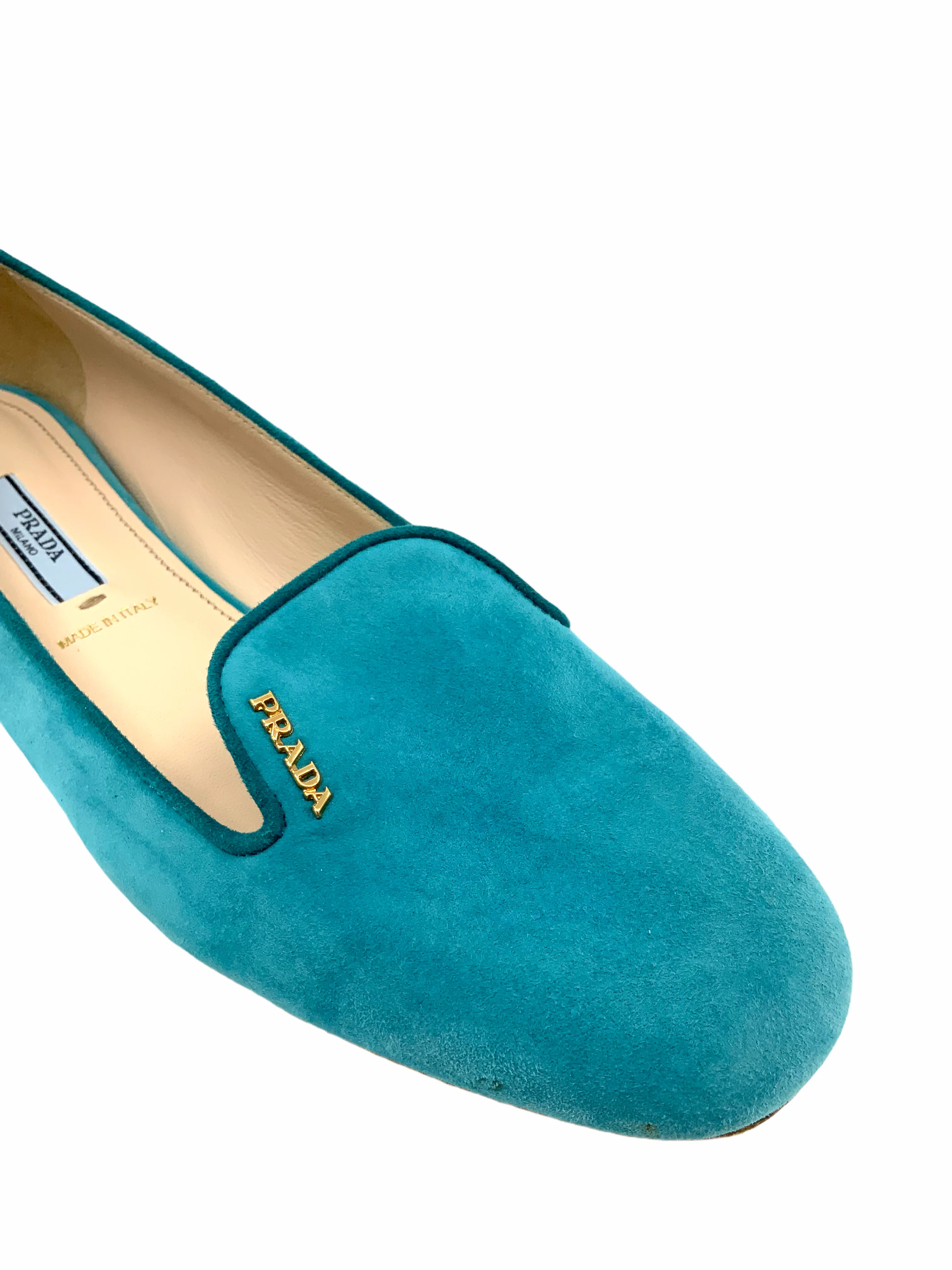 Prada Turquoise Suede Flats Size 8