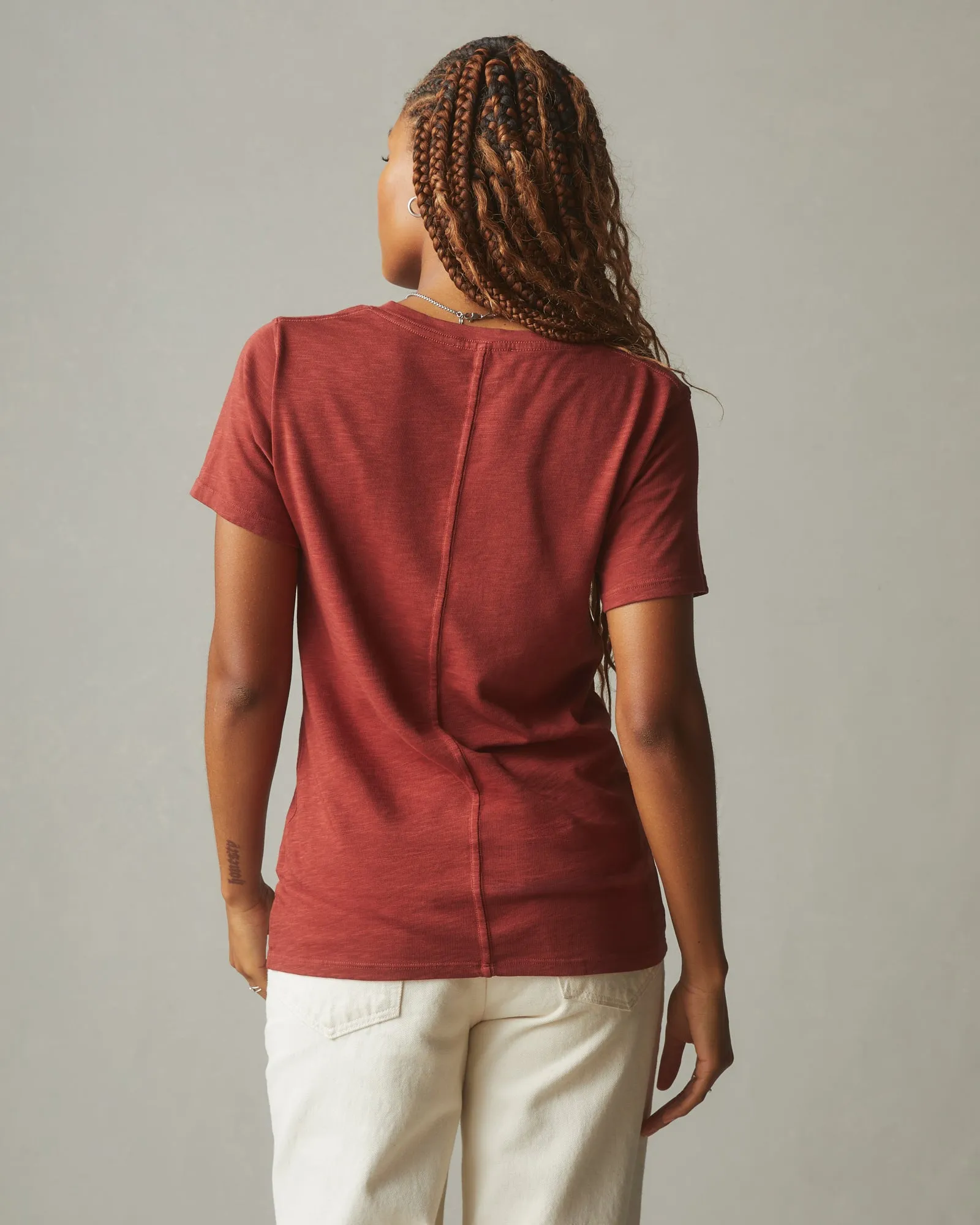 Premium Slub V-Neck Tee - Burnt Pepper