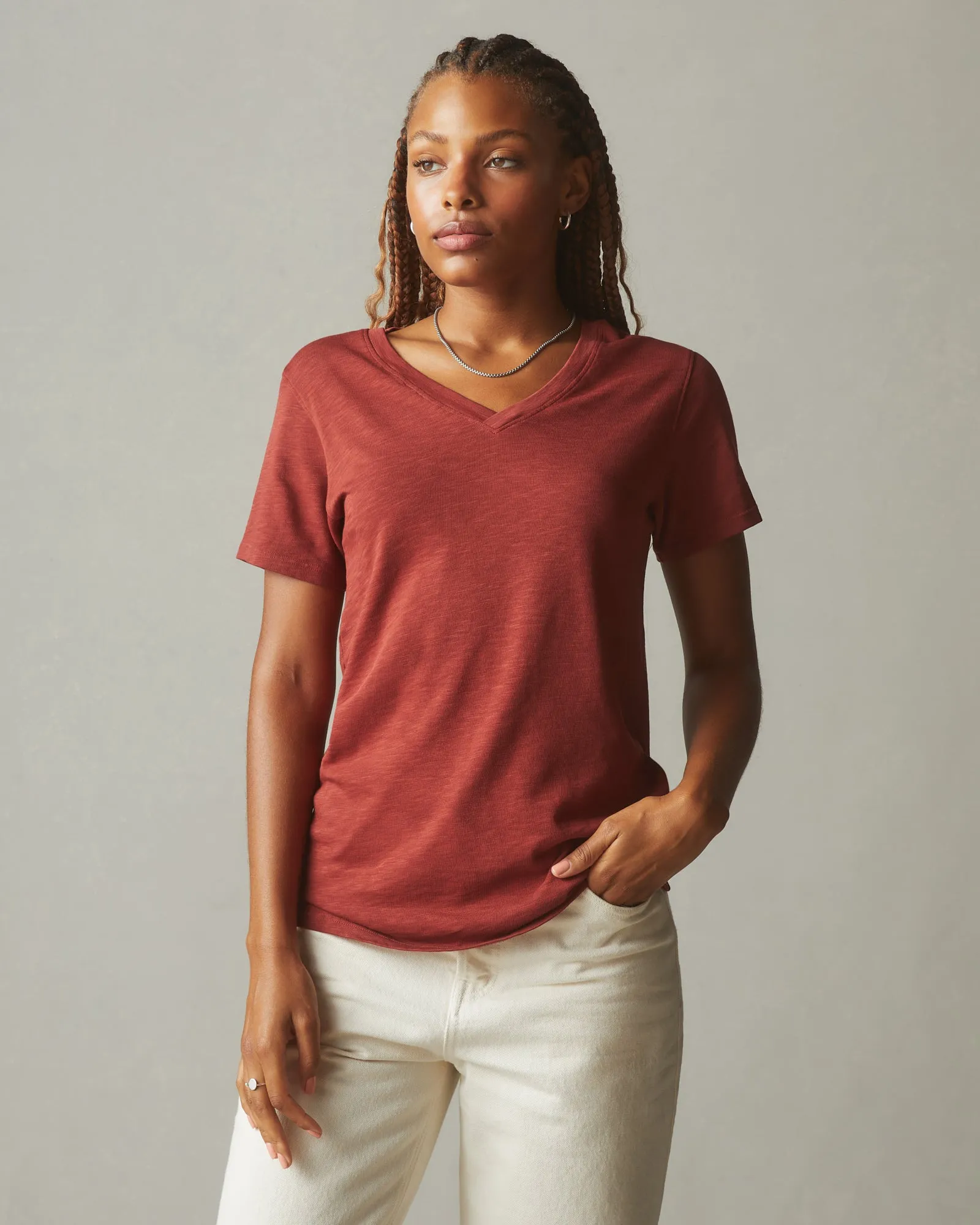 Premium Slub V-Neck Tee - Burnt Pepper