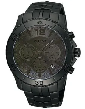 Pulsar Mens 100M Chronograph - Black Dial&#44; Case and Bracelet - Date Display