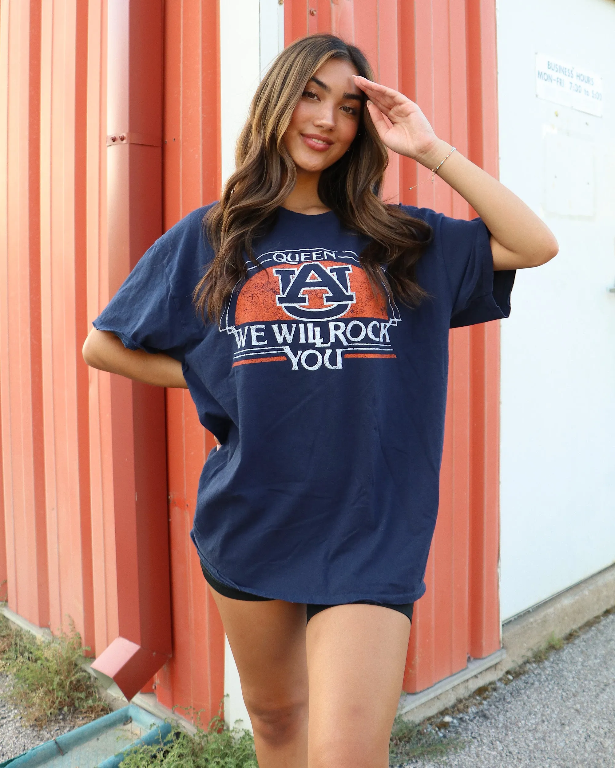 Queen Auburn Tigers Will Rock You Navy Thrifted Tee