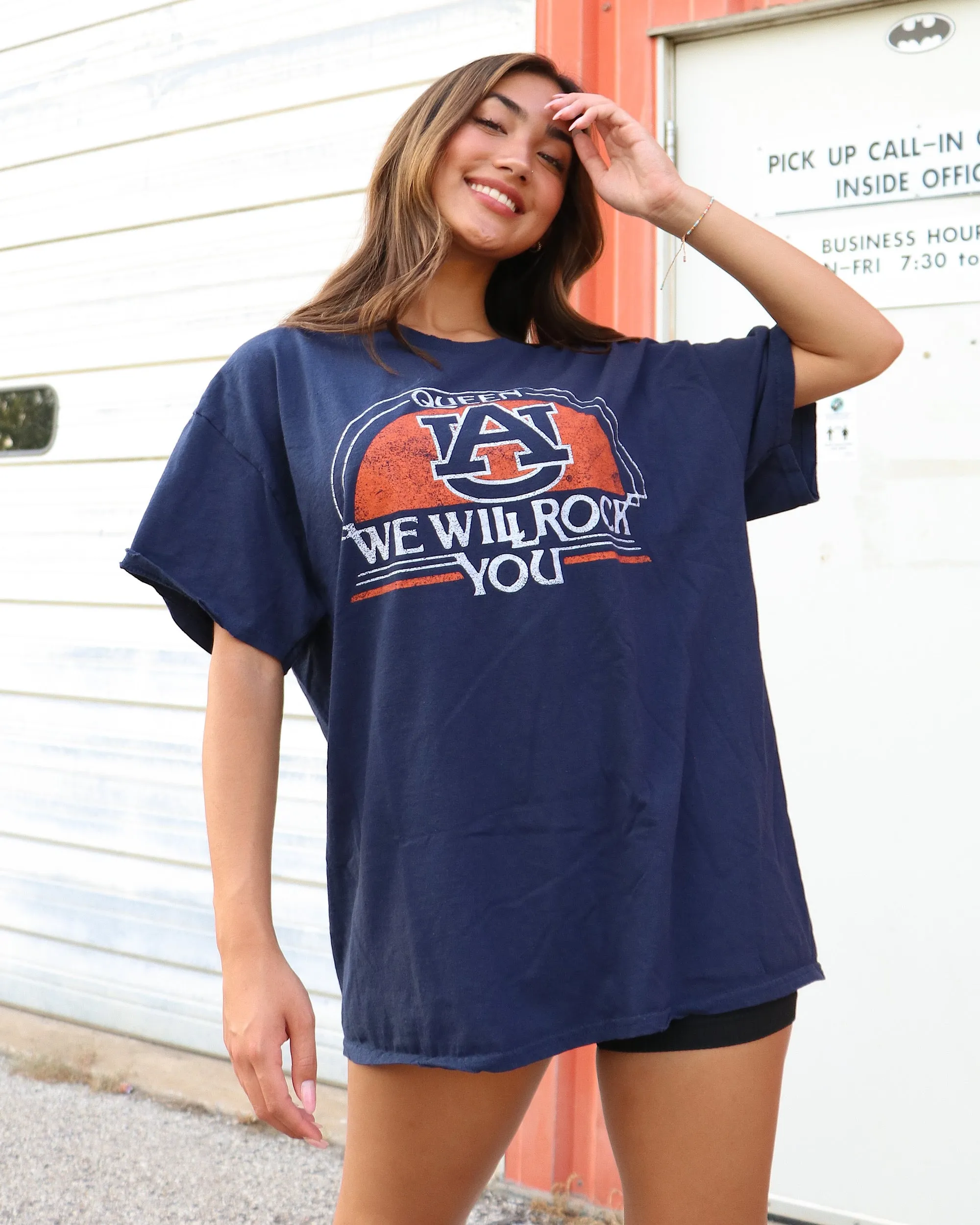 Queen Auburn Tigers Will Rock You Navy Thrifted Tee