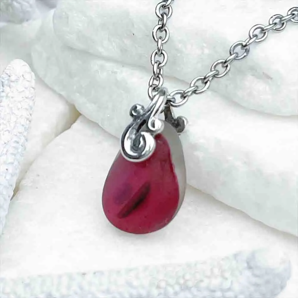 Radiant Raspberry Pink English Multi Sea Glass Pendant | #5156