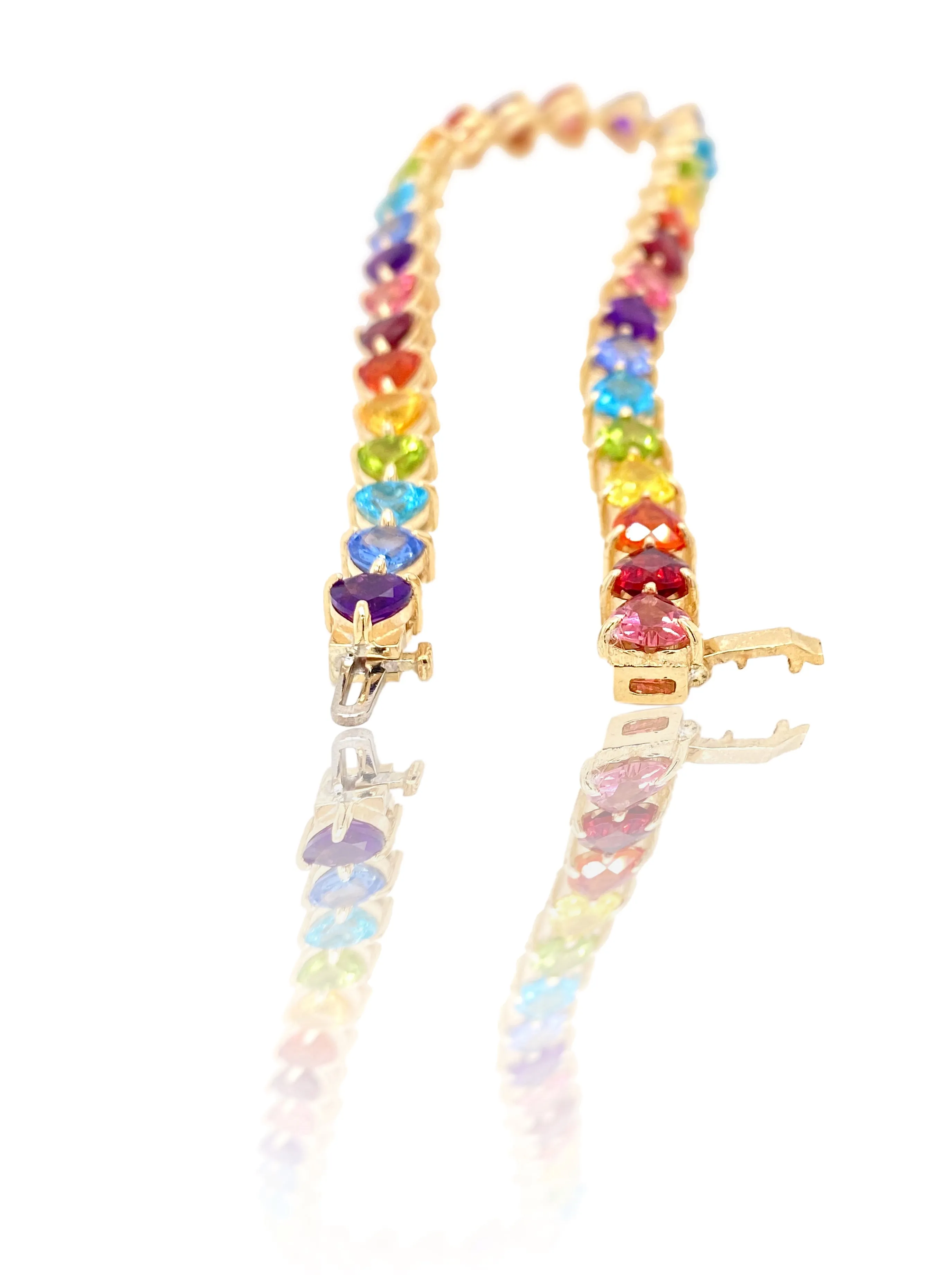 Rainbow heart tennis bracelet