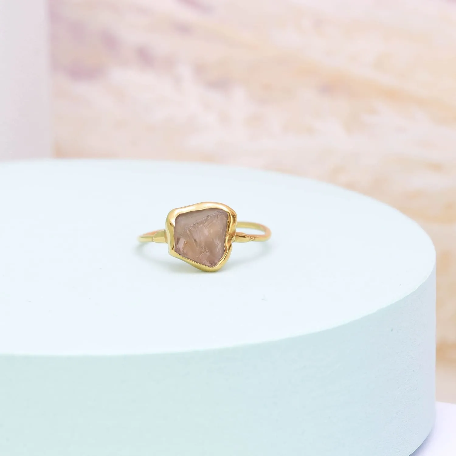 Raw Smoky Quartz Ring in Yellow Gold