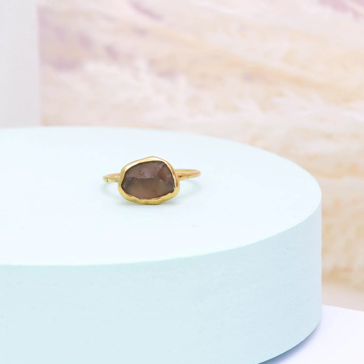 Raw Smoky Quartz Ring in Yellow Gold