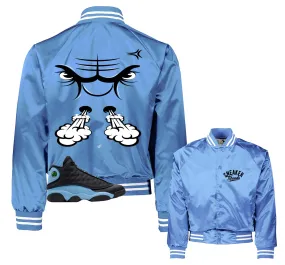 Retro 13 University Blue Satin Jacket - Raging Face - Blue