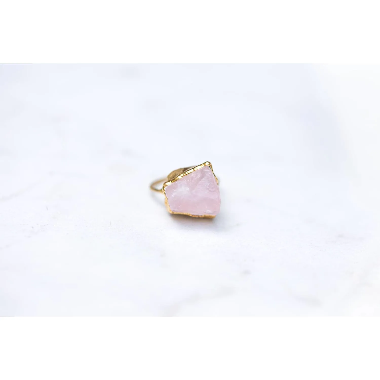 Rough Rose Quartz Ring, Yellow Gold Rose Quartz Wedding