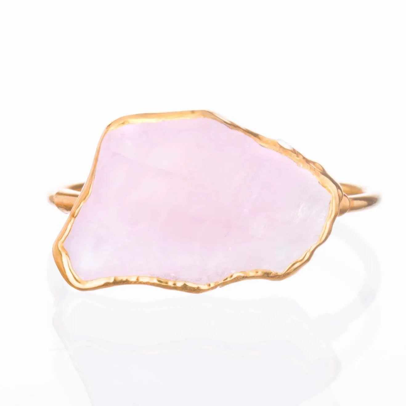 Rough Rose Quartz Ring, Yellow Gold Rose Quartz Wedding