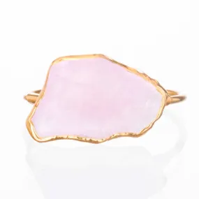 Rough Rose Quartz Ring, Yellow Gold Rose Quartz Wedding