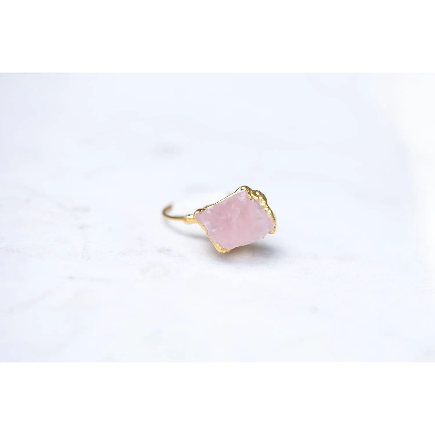 Rough Rose Quartz Ring, Yellow Gold Rose Quartz Wedding