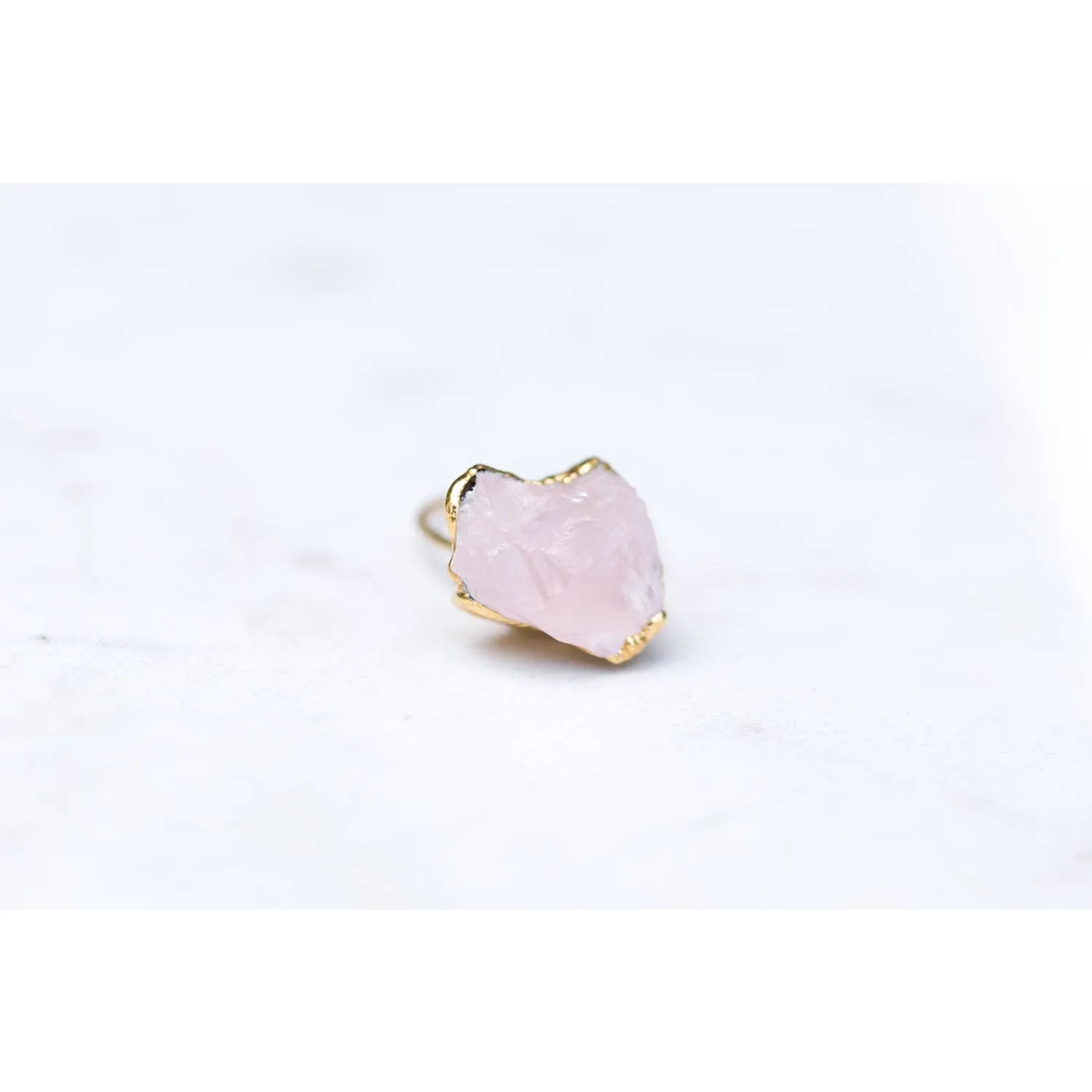 Rough Rose Quartz Ring, Yellow Gold Rose Quartz Wedding