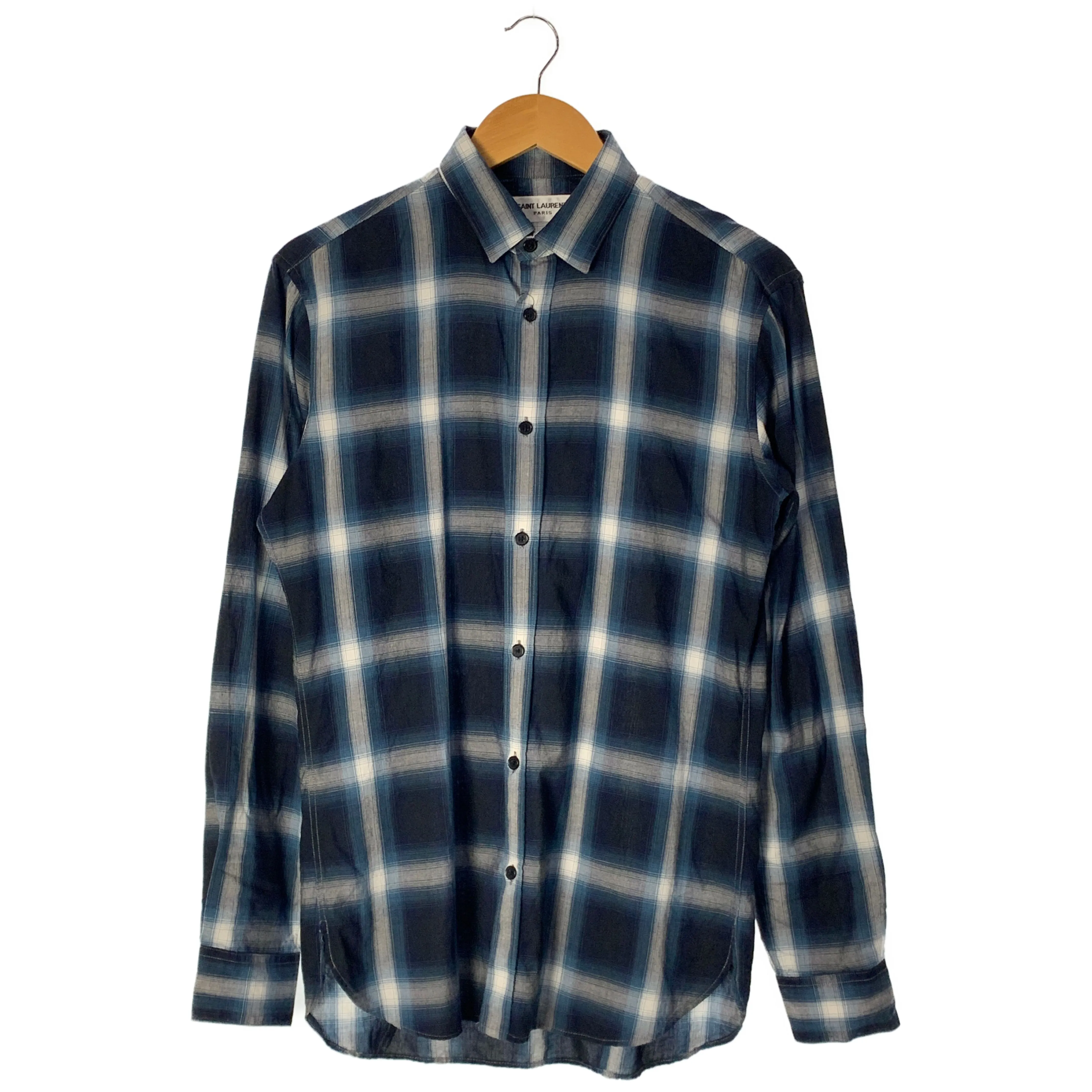 #SAINT LAURENT/LS Shirt/38/BLU/Cotton/Plaid