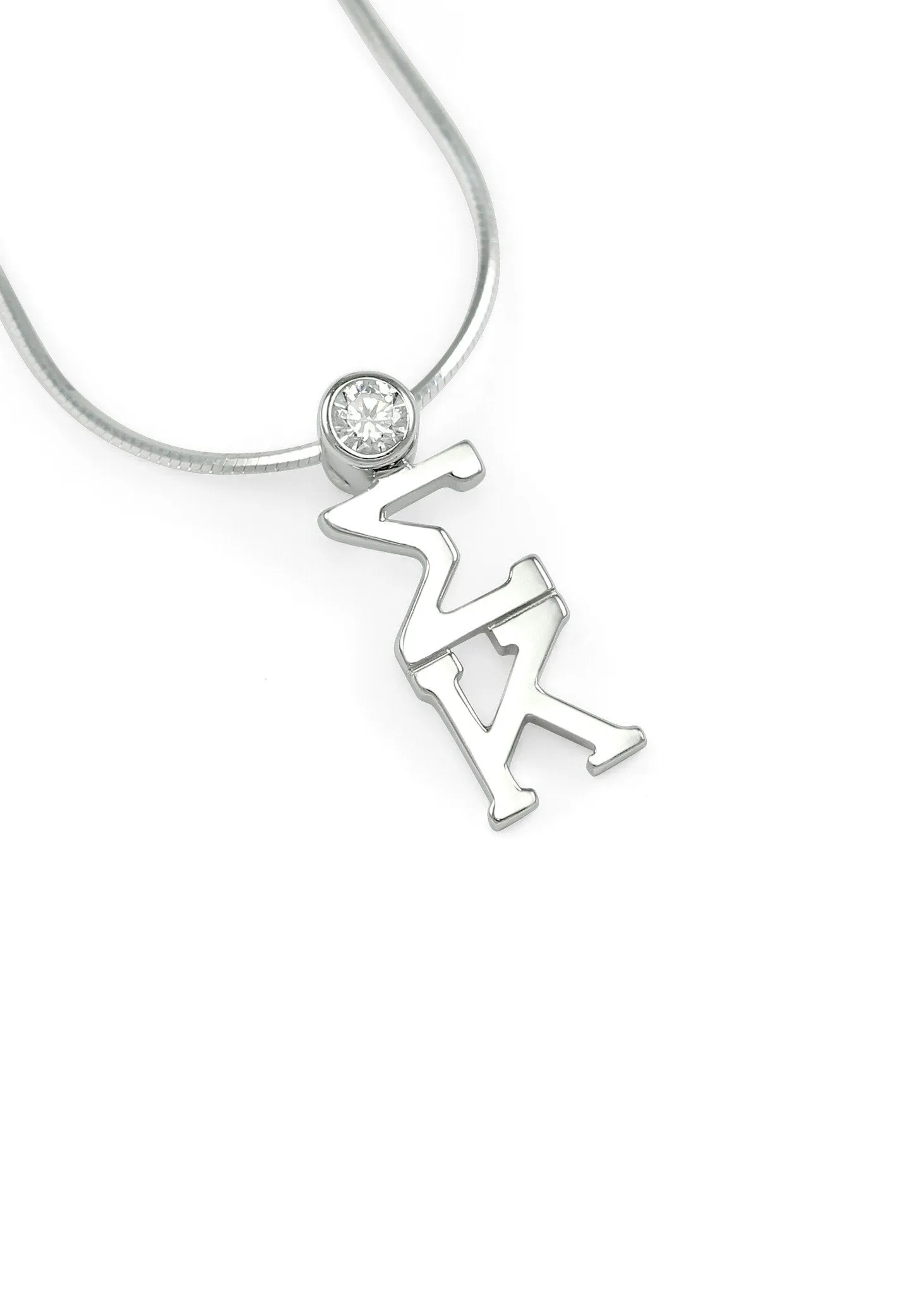 Sigma Kappa Sterling Silver Lavaliere with Clear CZ Crystal