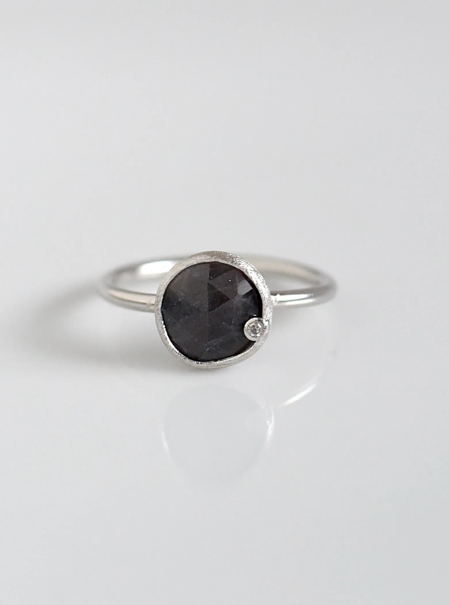 Small Natural Sapphire with Diamond Round Ring