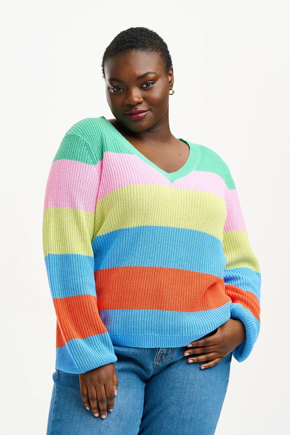 Sugarhill Brighton Bold Stripes Rashina V-Neck Jumper