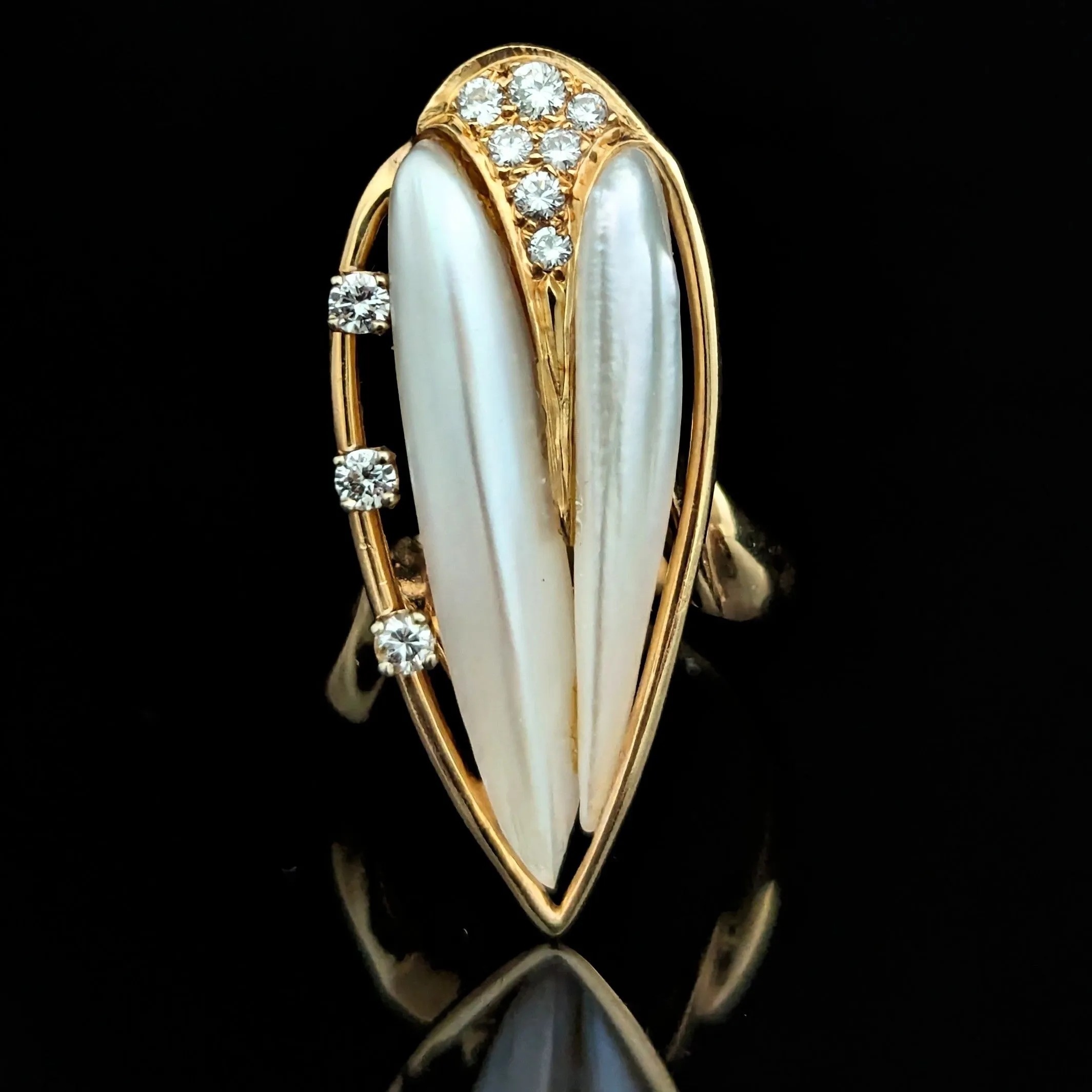 The Sandown - Estate Stick Pearl Diamond 14k Gold Cocktail Ring