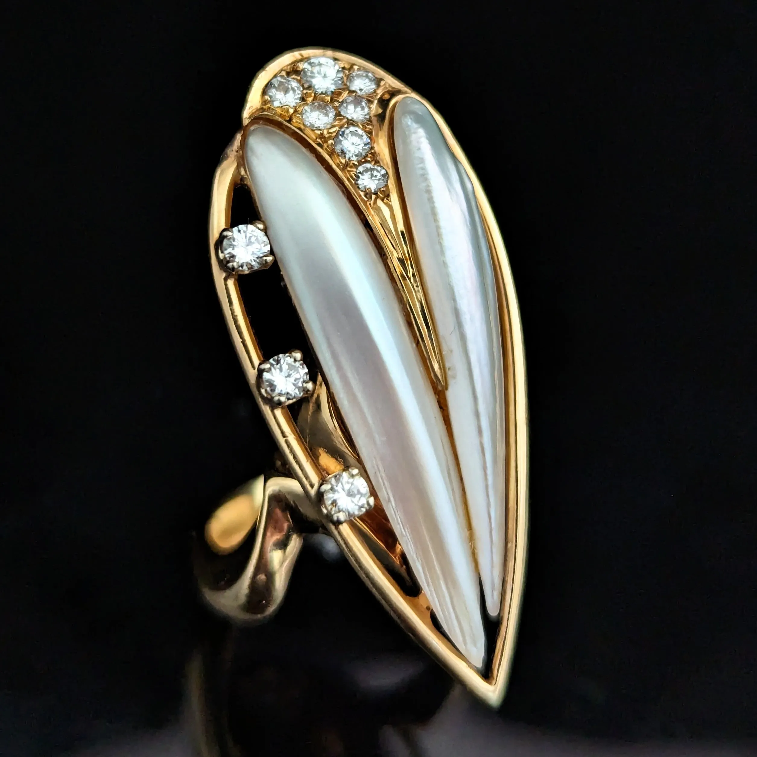 The Sandown - Estate Stick Pearl Diamond 14k Gold Cocktail Ring