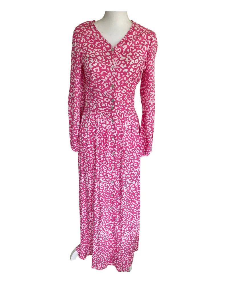 Tikinistika Pink Animal Print Cotton Dress, XS