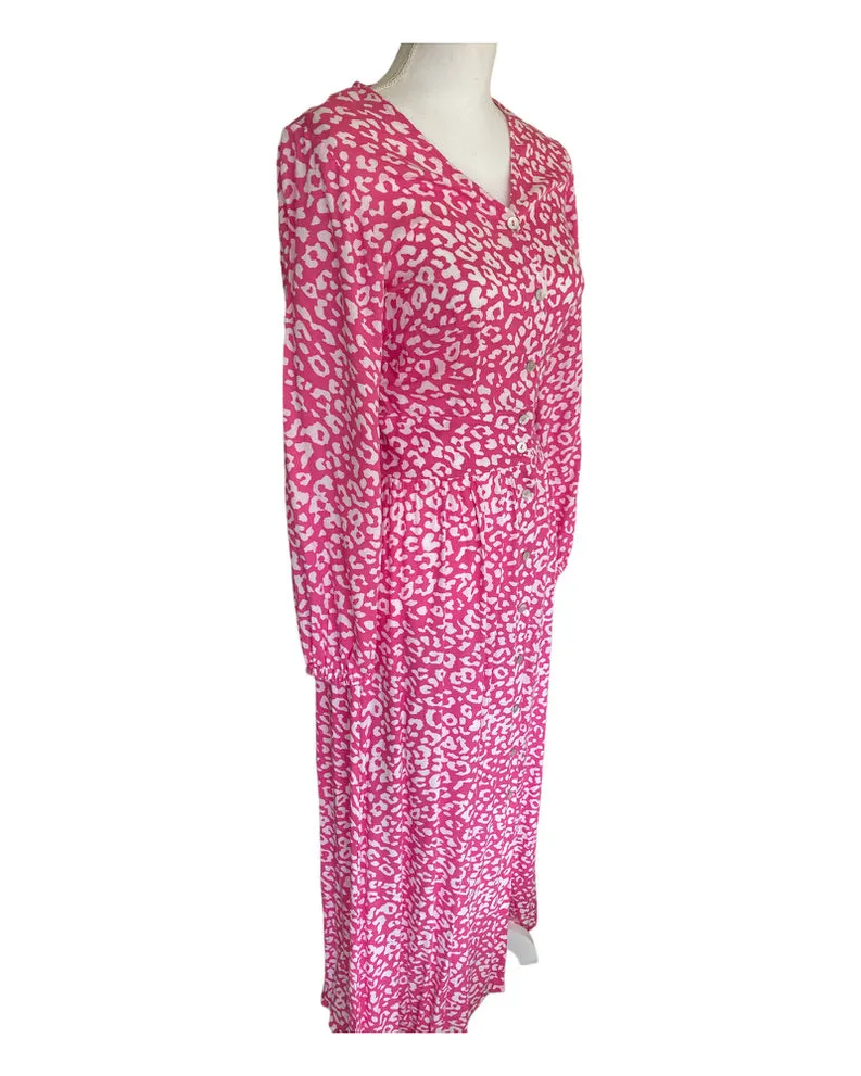 Tikinistika Pink Animal Print Cotton Dress, XS