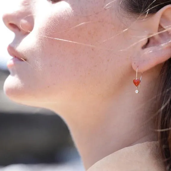 Turquoise Byrdie Heart Earrings with Diamond Drop