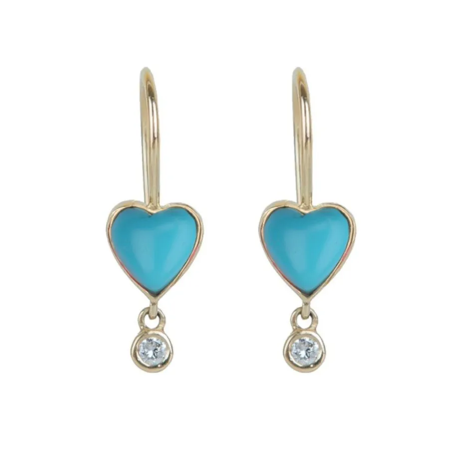 Turquoise Byrdie Heart Earrings with Diamond Drop