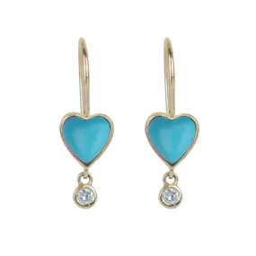 Turquoise Byrdie Heart Earrings with Diamond Drop