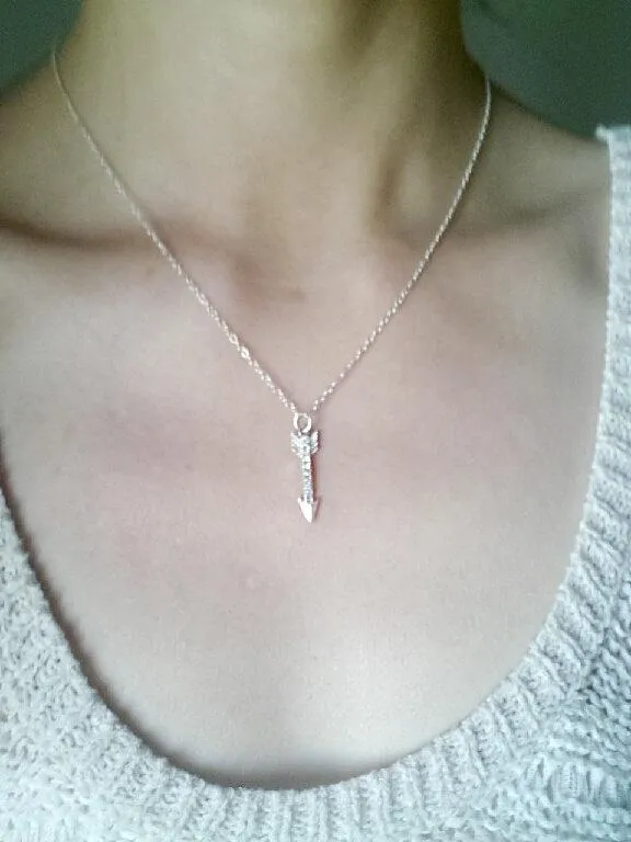 Wholesale Sterling Silver Arrow Necklace with Crystals, Crystal Arrow Necklace, Arrow Pendant,Dainty Arrow Necklace,Silver Arrow