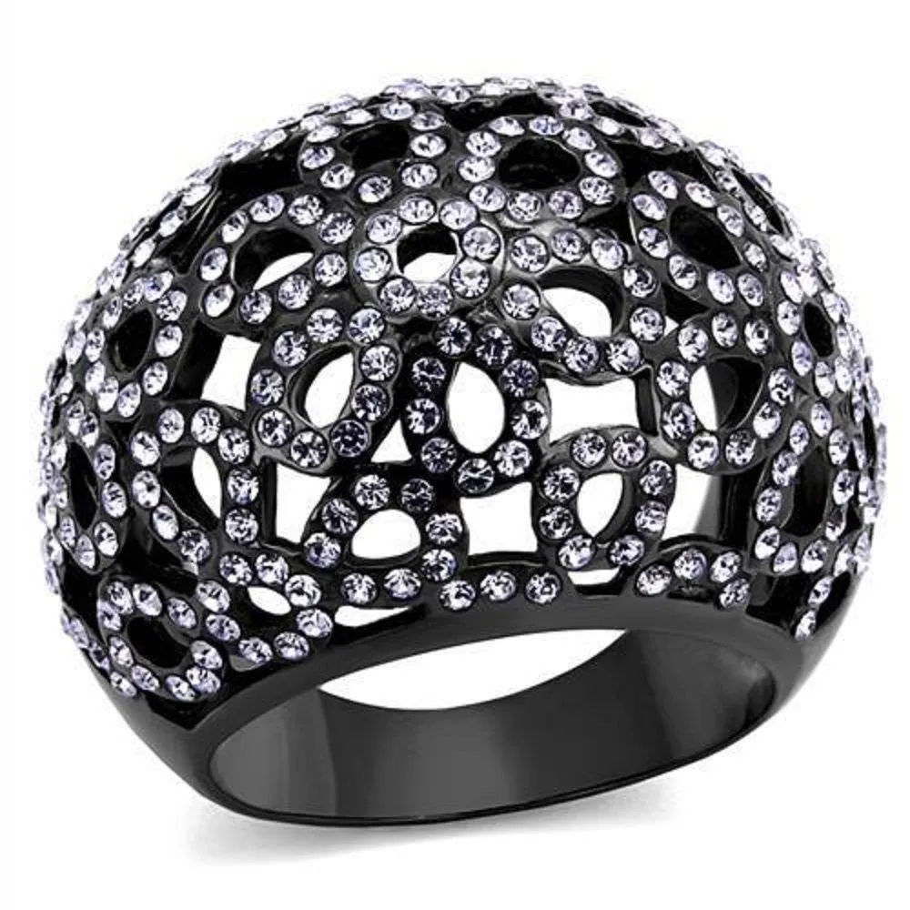 WildKlass Stainless Steel Ring IP Light Black (IP Gun) Women Top Grade Crystal Tanzanite