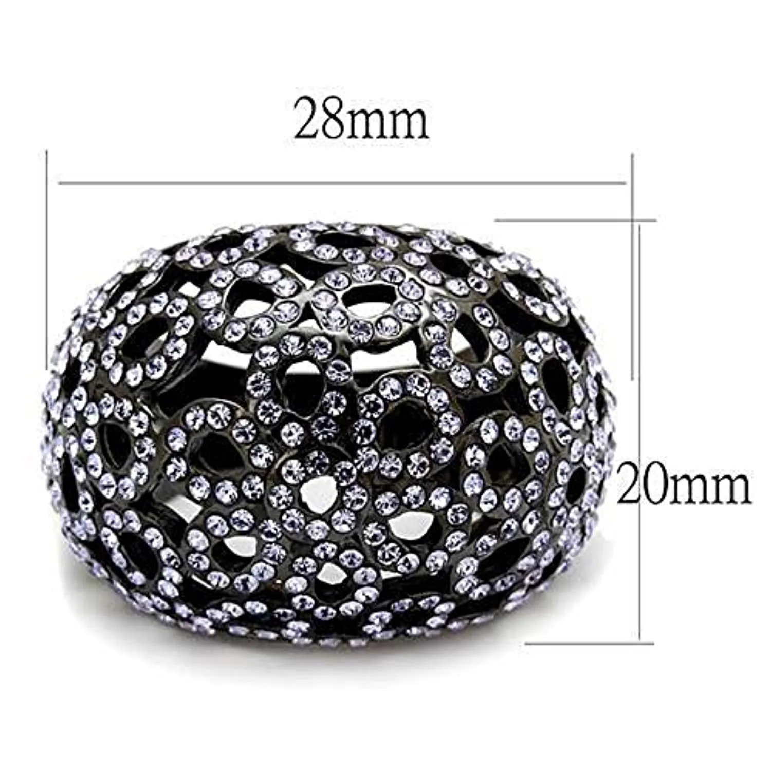 WildKlass Stainless Steel Ring IP Light Black (IP Gun) Women Top Grade Crystal Tanzanite