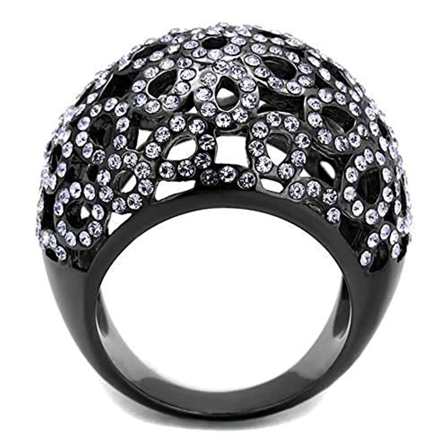 WildKlass Stainless Steel Ring IP Light Black (IP Gun) Women Top Grade Crystal Tanzanite