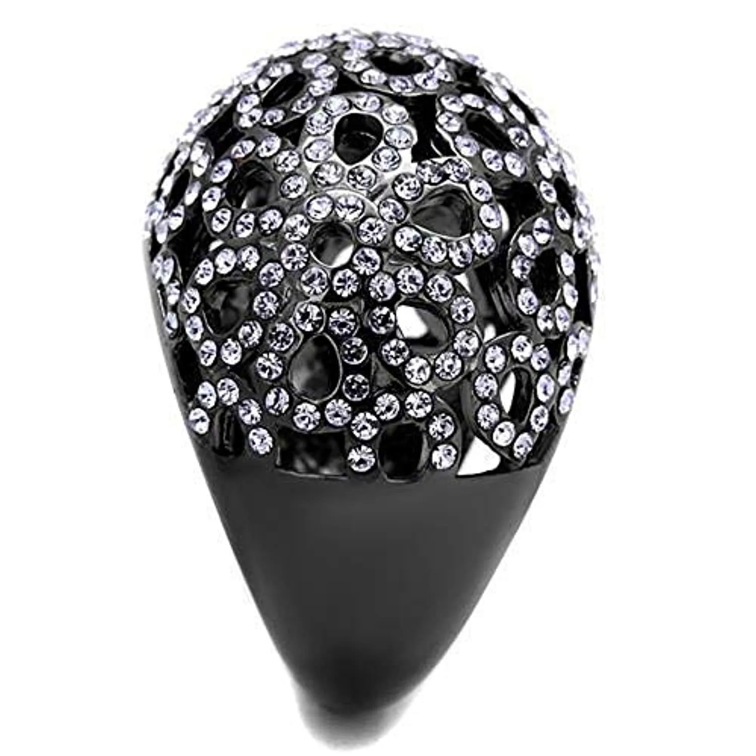 WildKlass Stainless Steel Ring IP Light Black (IP Gun) Women Top Grade Crystal Tanzanite