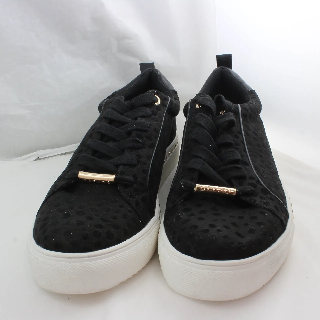 Womens Office Finding Lace Up Trainer Black Flocked Cheetah