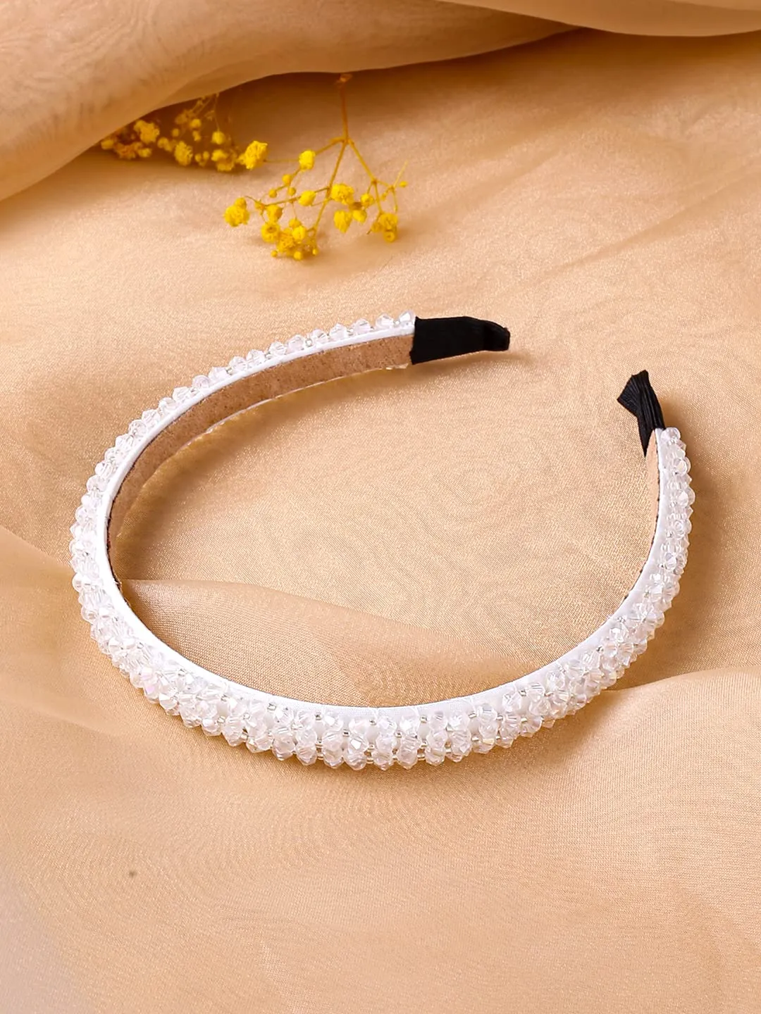 Yellow Chimes Crystal Rhinestone Headband, White Headband for Women and Girls (Pack of 1)